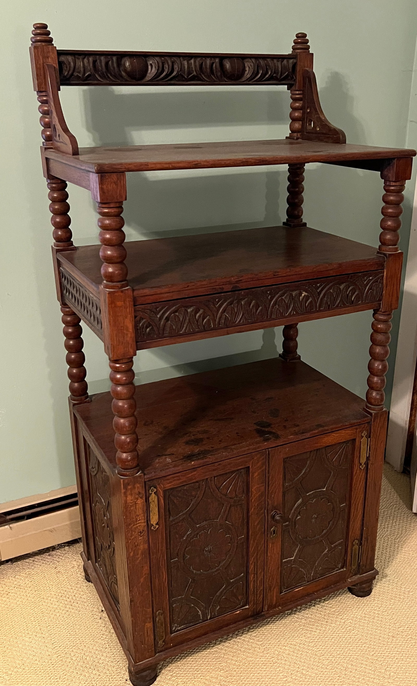 Antique Carved Wood Bookstand Cabinet Shelf (1 of 9)