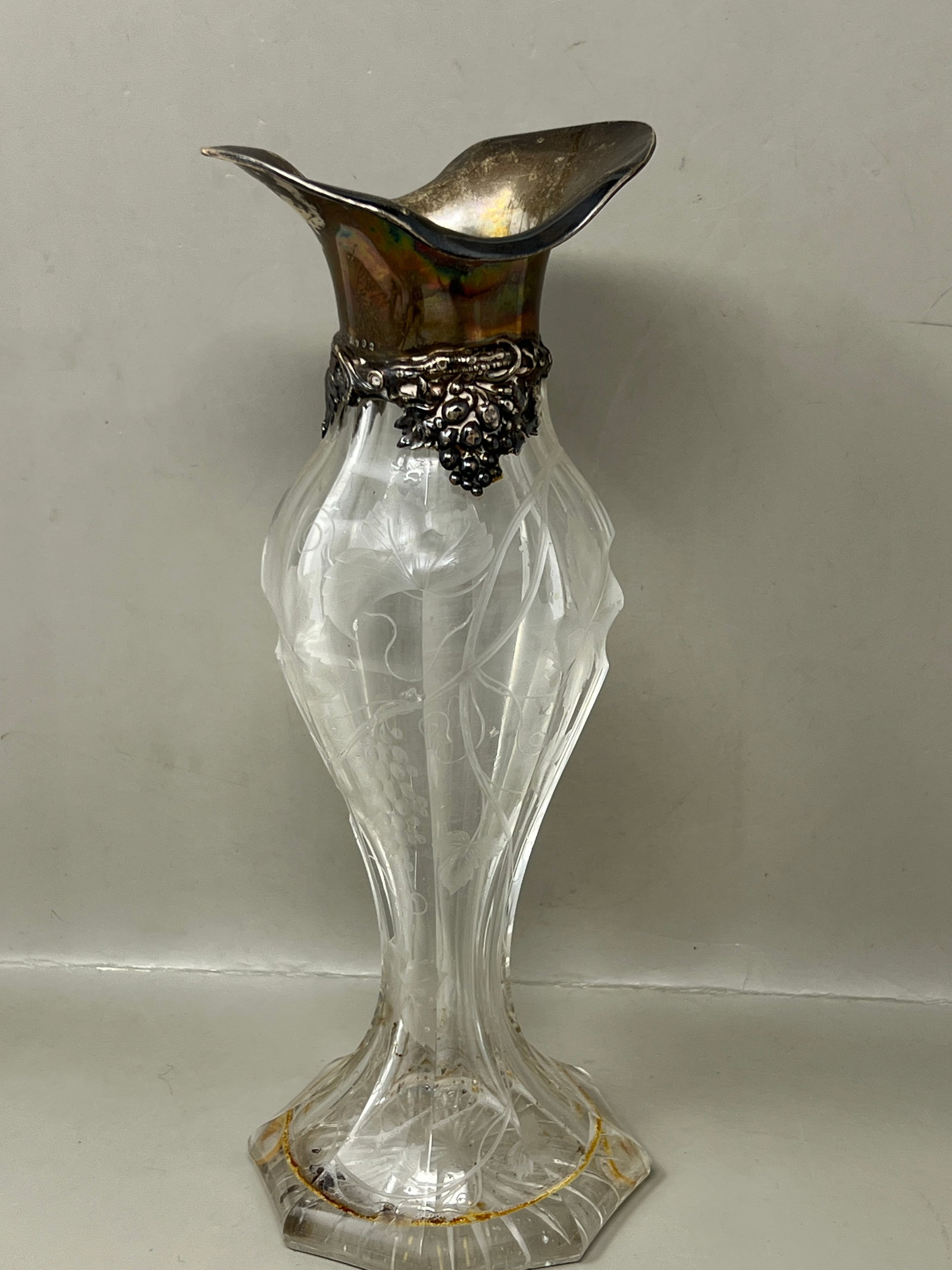 Antique Sterling Silver Collared Crystal Vase (1 of 15)