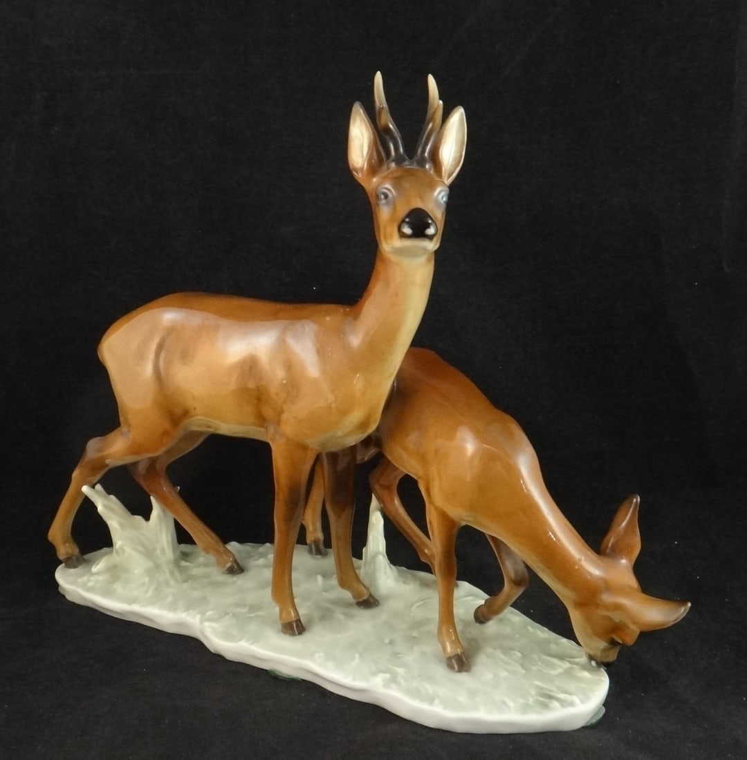 Large Vintage Hutschenreuther Porcelain Pair of Roe Deer, K. Tutter. 10” tall (1 of 9)