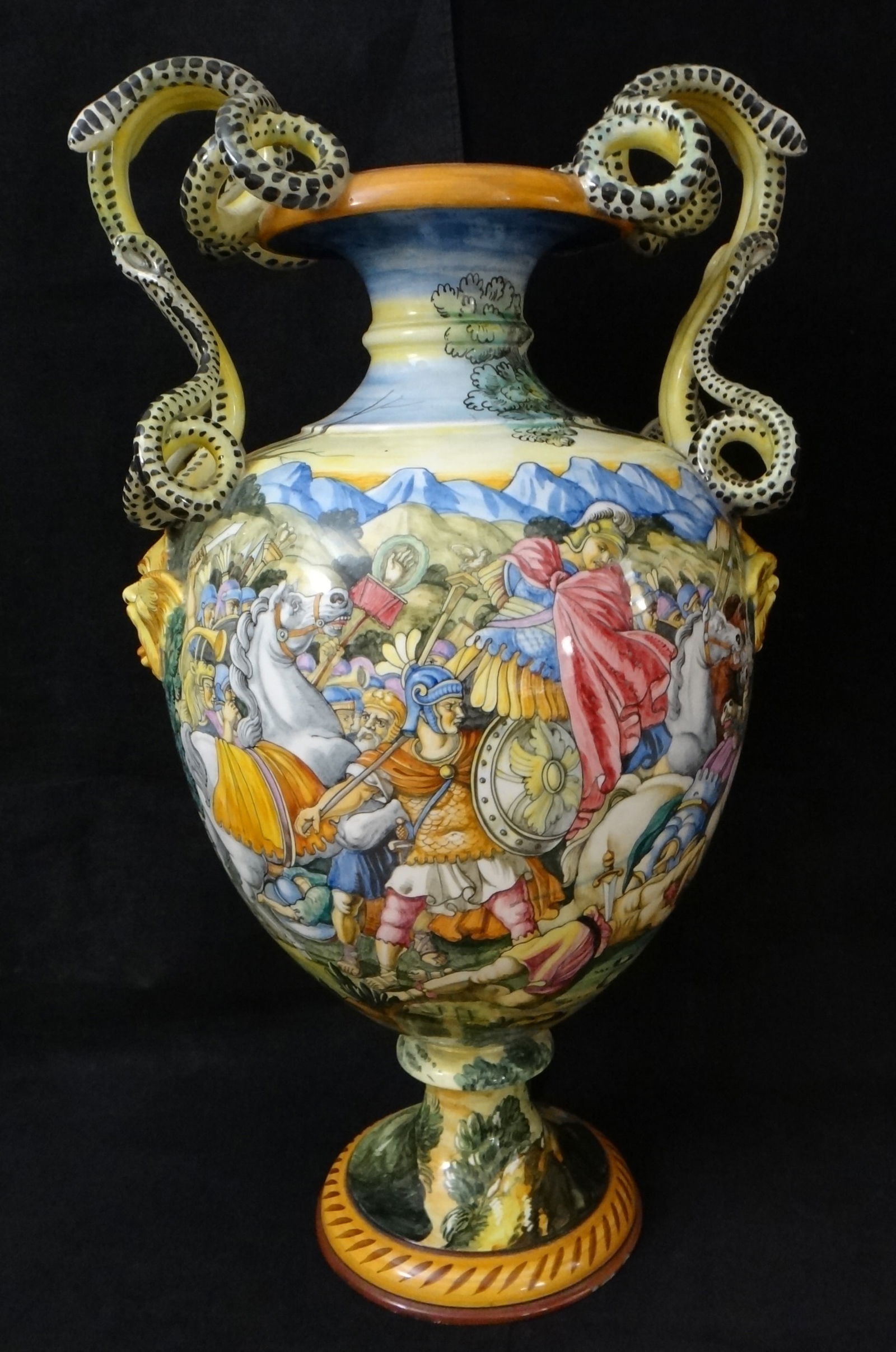 Massive Antique Italian Battaglia "Grand Tour" HP Pottery Vase w/Roman soldiers, 25” t. (1 of 12)
