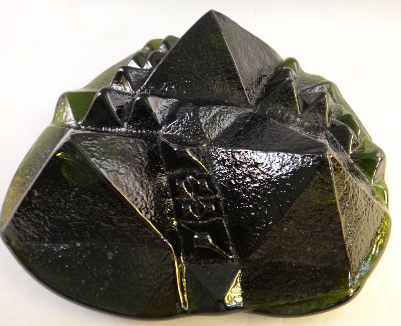 Vintage Blenko deepsea green glass sculptural table piece. Sticker, Mid-20th c. (1 of 6)