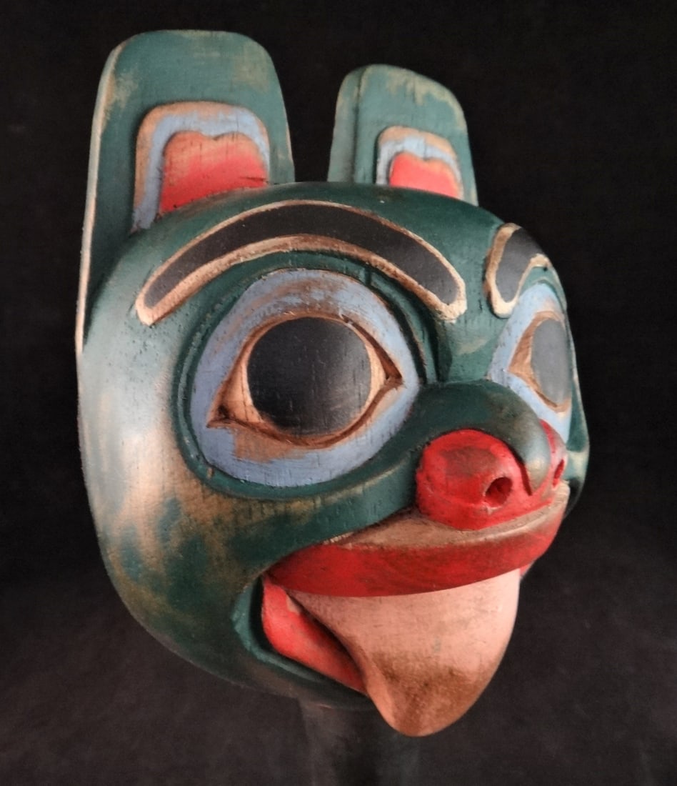 Vintage Northwest Coast Native First Nation Carved Wood & Painted Rattle of a Bear. 11 1/2”  (1 of 11)