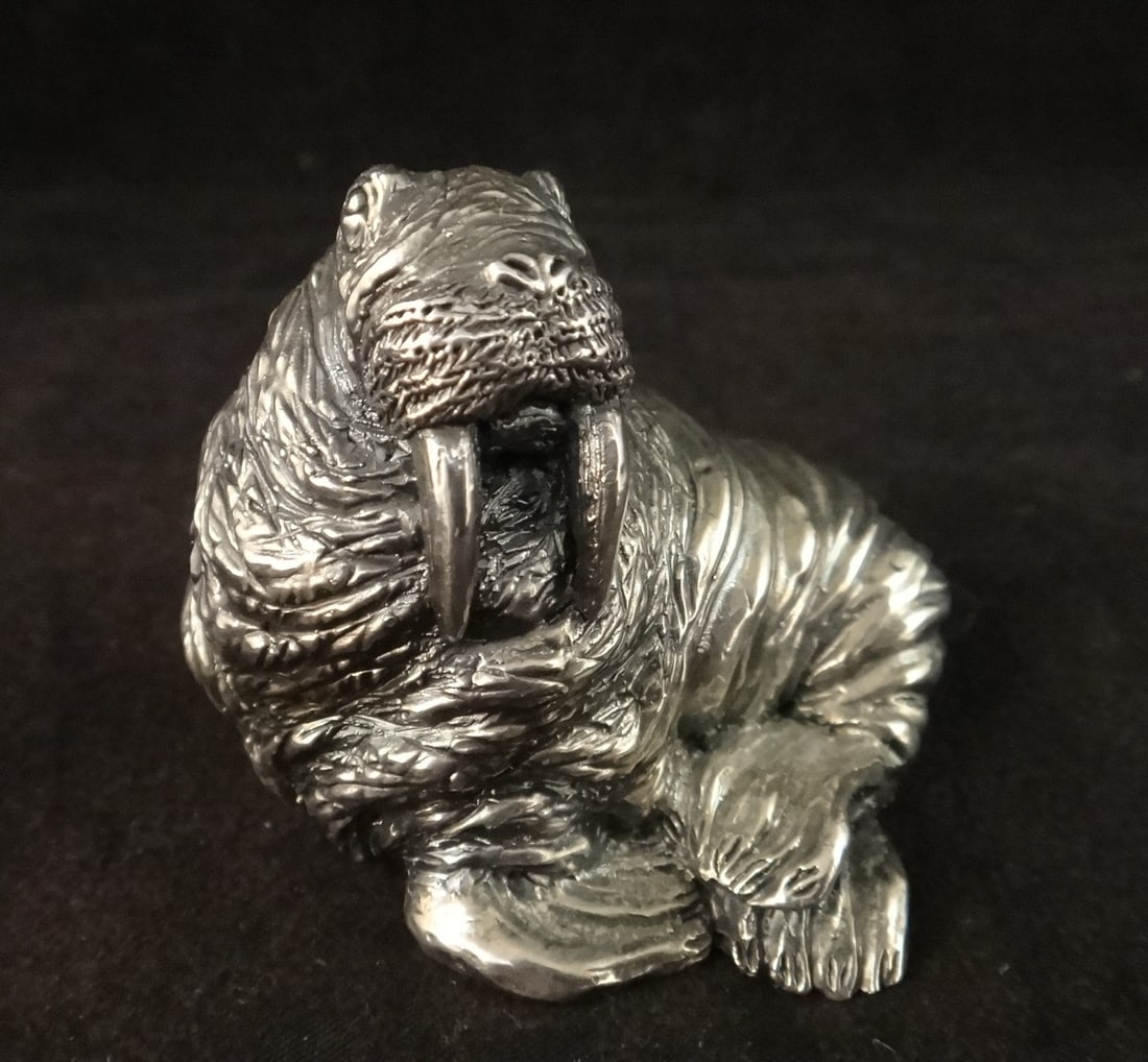 Antique Russian 925 Silver Walrus Figure. Exceptional detail. Hallmarked, 51.7 grams. (1 of 5)