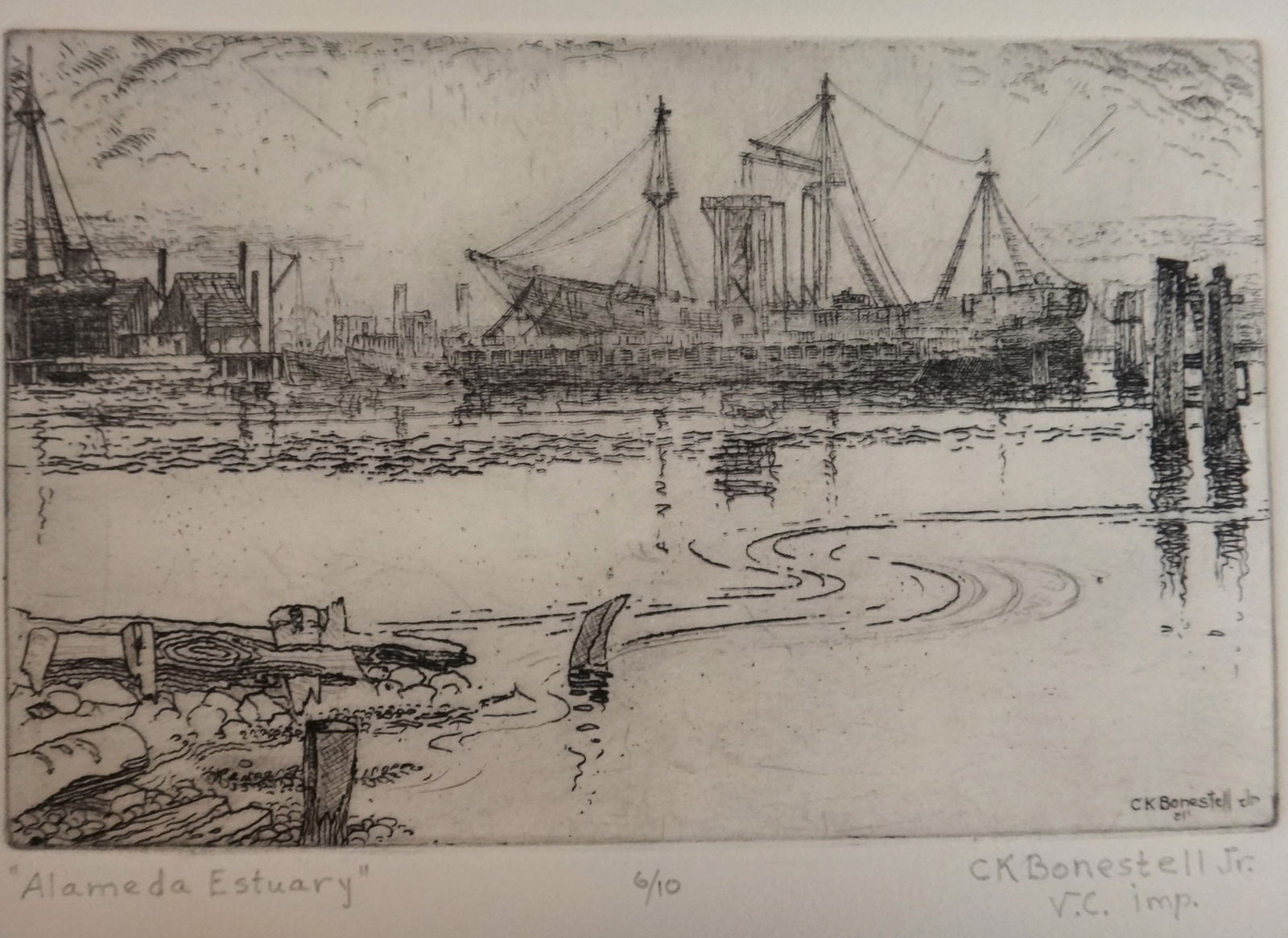 Rare Original Chesley Bonestell Etching - Alameda Estuary – Pencil Signed (1 of 7)