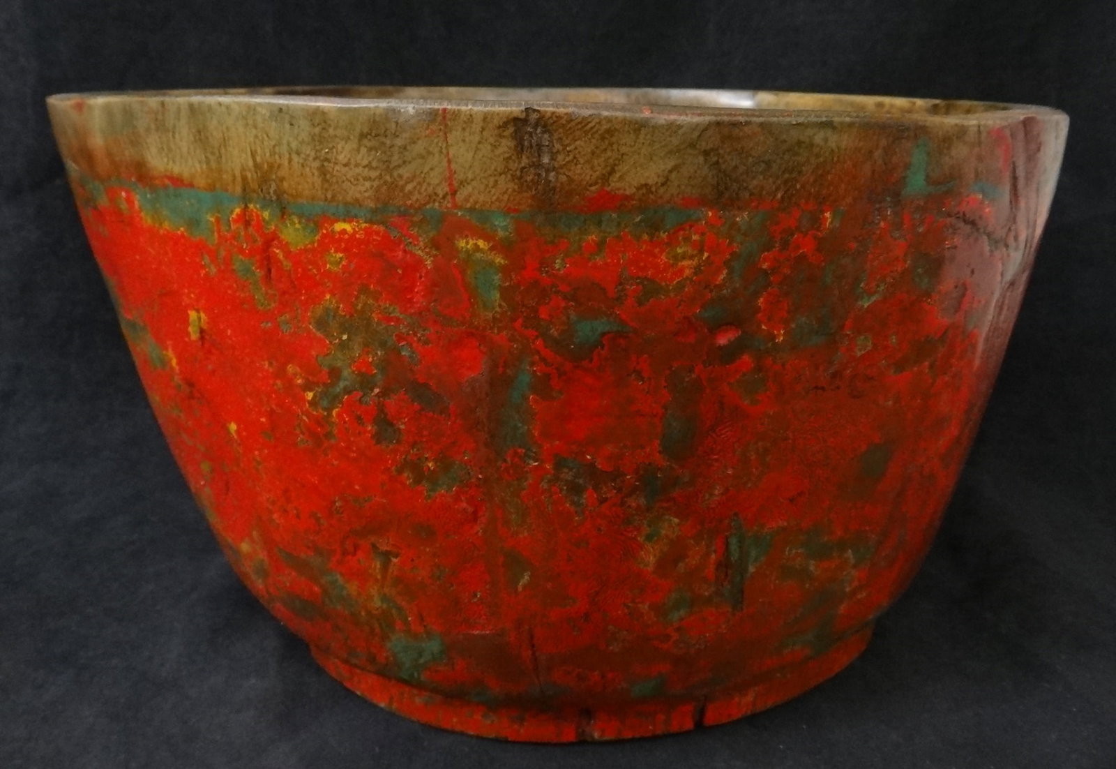 Rare 18th cent. Chinese hardwood Bowl with old paint.: Rare 18th cent. Chinese hardwood Bowl with old paint. Measures approx. 12-12 ¼” dia. 6 ½” to 6 ¾” tall.
