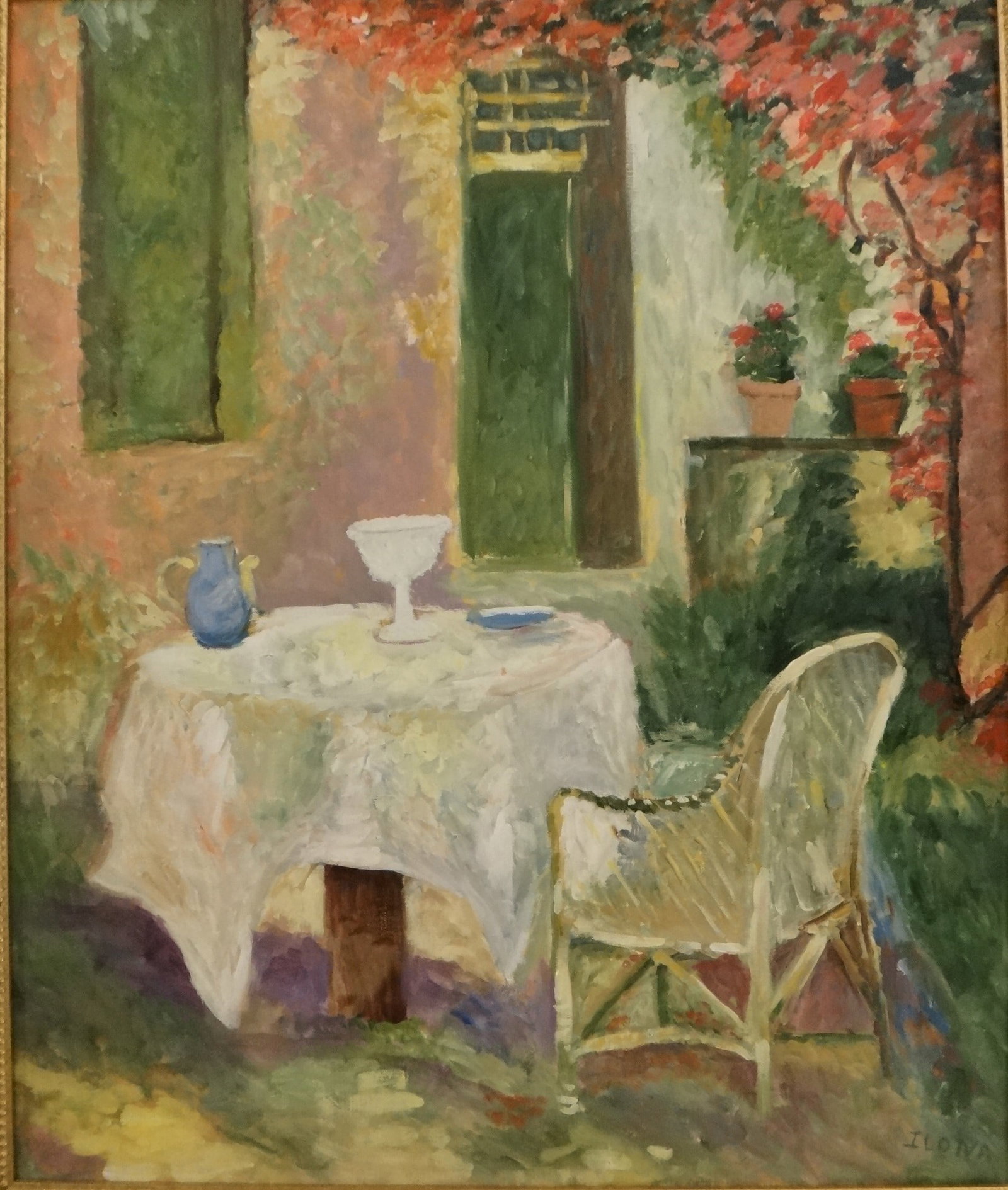 Large Original Ilona Muravjova Oil Impressionist – Artist Signed, 30” x 36”: Large Ilona Muravjova Acrylic Oil on Canvas – Impressionist Scene. Artist signed lower right. 21st cent. Painting measures 30” x 36”. In a very fine gold-leafed wood frame @ 40 ½