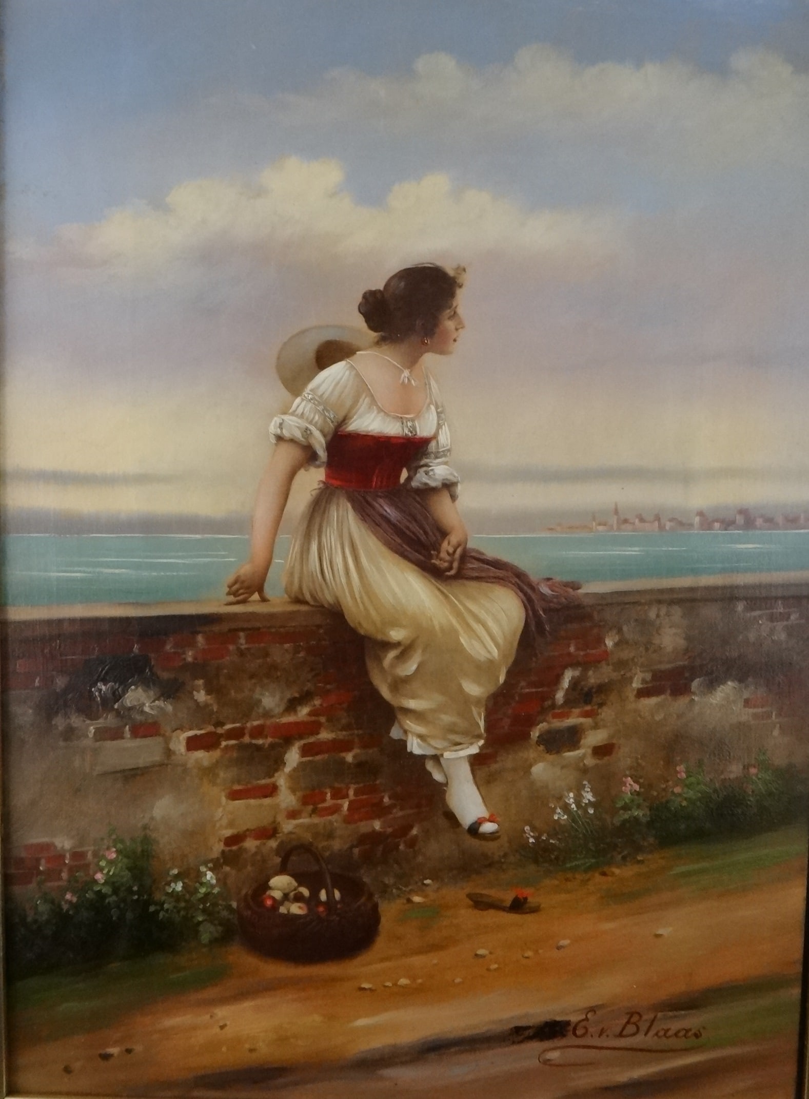 Original Eugene de Blaas Oil on Board - Woman Waiting, (1 of 9)