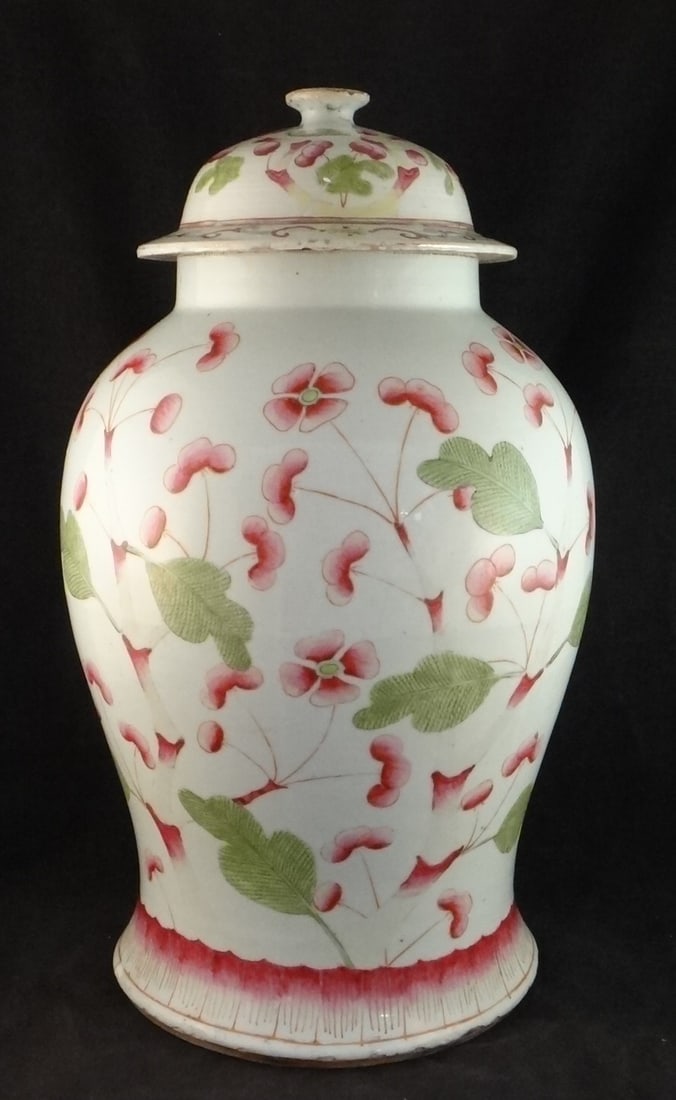 Large Antique Chinese Porcelain Covered 17" Vase w/lotus flowers (1 of 9)
