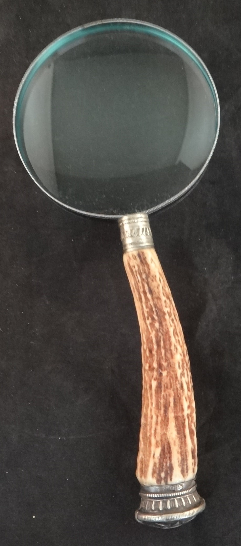 19th c. English Magnifying Glass w/Stag Horn Handle & Sterling Silver Connector. 4” (1 of 8)