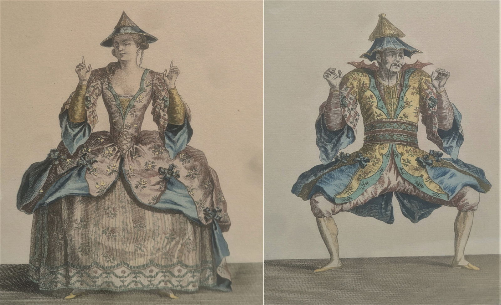 Pr. 18th c. French hand colored engravings, Chinois & Chinoise,  (1 of 9)