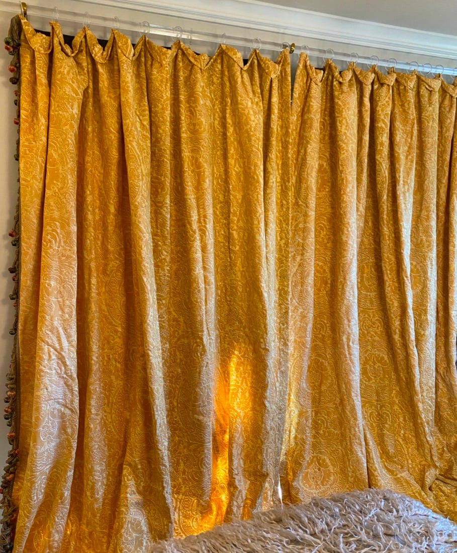 4 Vintage Large Fortuny Fabric Panels in beautiful rich golds and floral pattern.  (1 of 7)