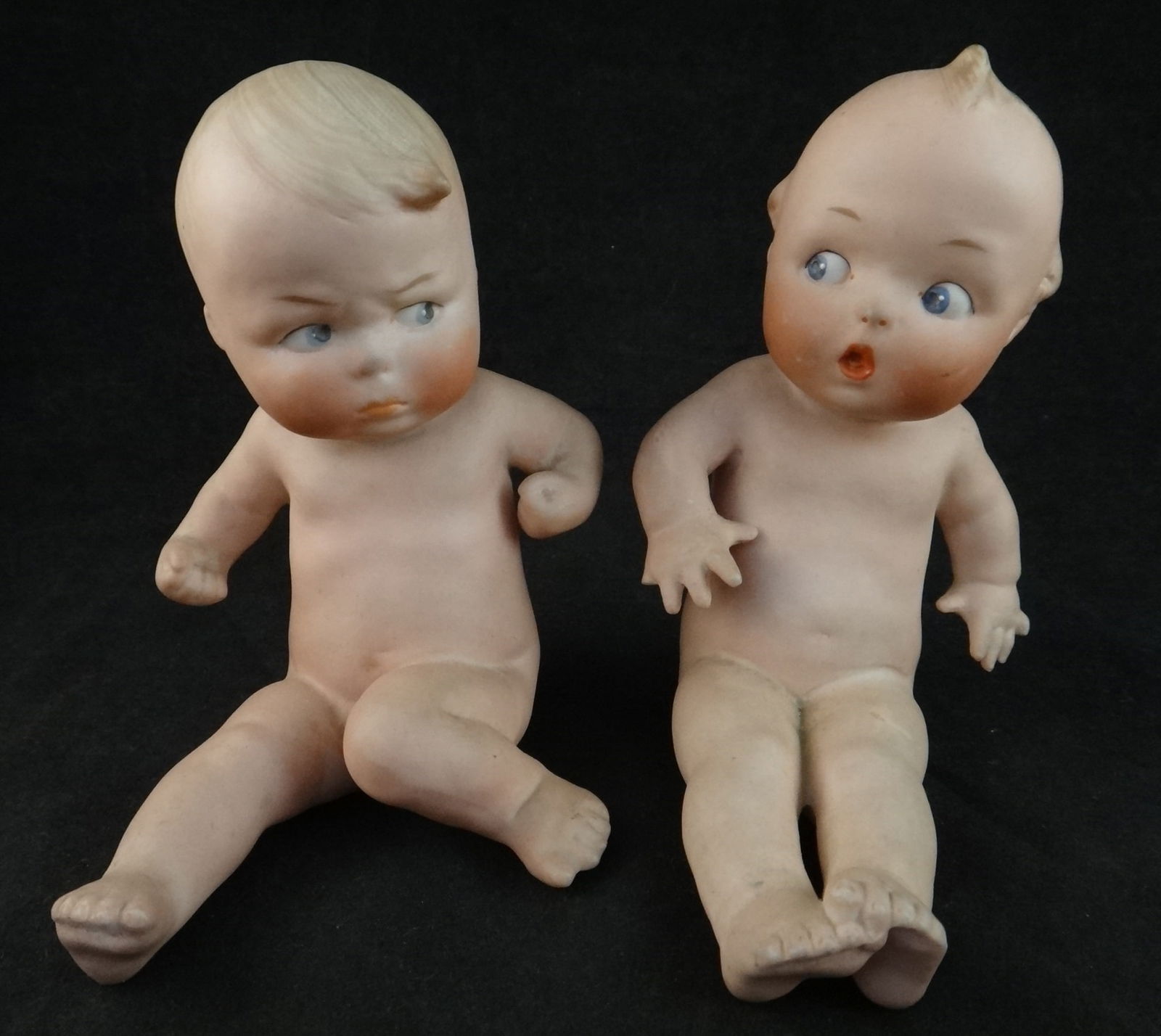 Pr. Vintage Heubach German Bisque Baby Piano Dolls, Angry and Surprised. (1 of 13)