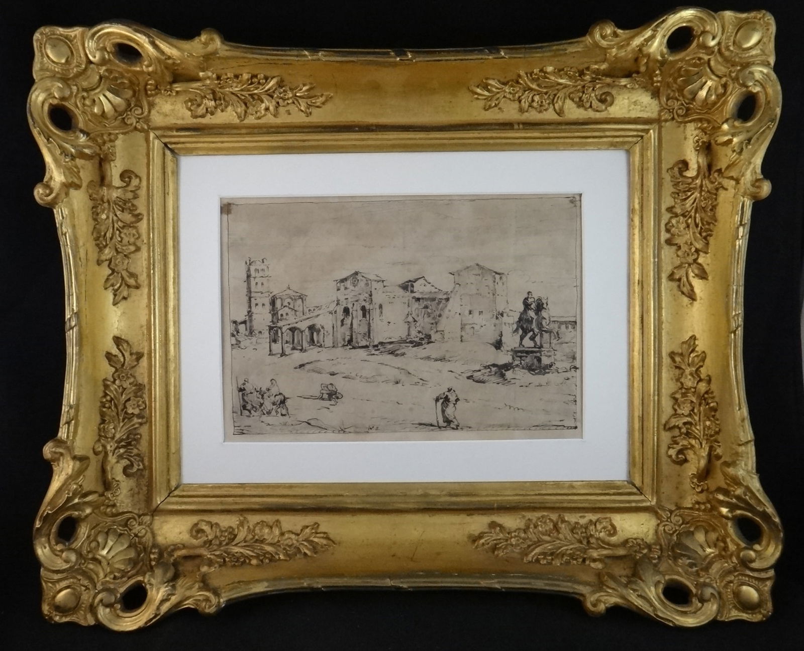 16/17th old Master Ink Drawing of Lateran w/ statue of Marcus Aurelius (1 of 10)