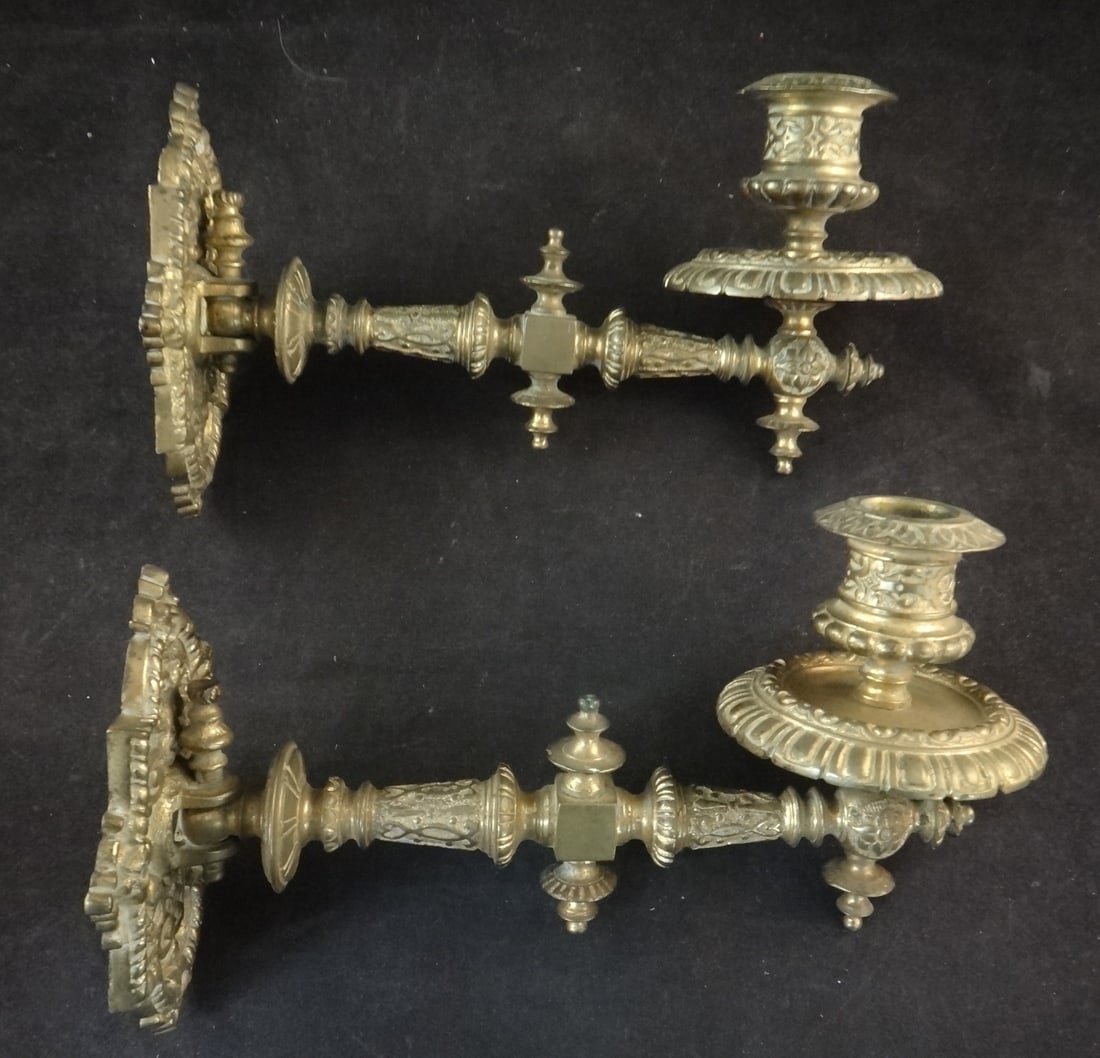 Pr. Antique European Solid Brass Wall Candle Holders (1 of 7)