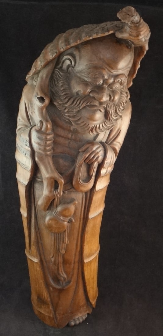 Antique Chinese Carved Bamboo Deity (?), 21 ¾" t. (1 of 10)