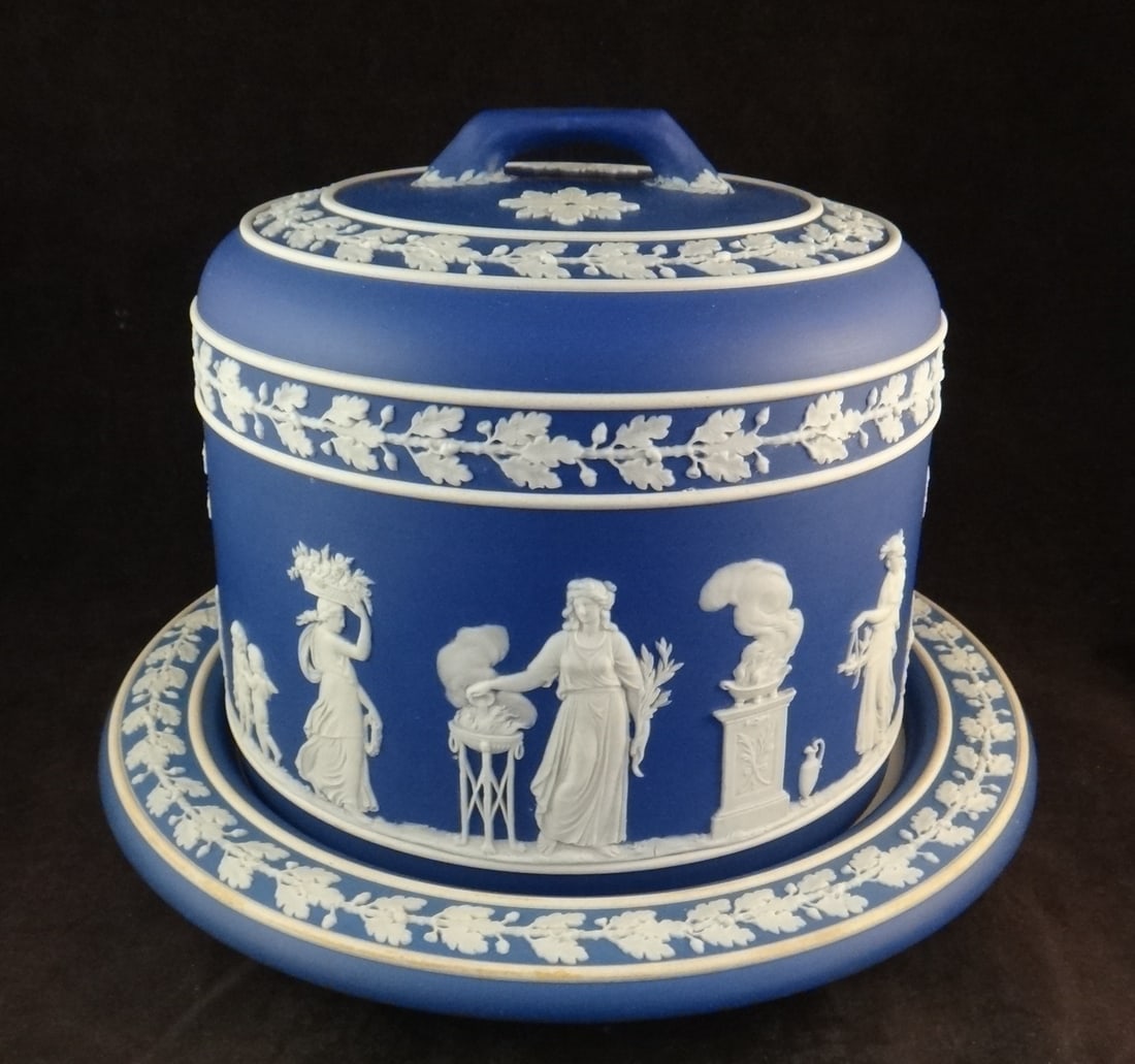 Antique Wedgwood Blue Jasperware Cake Plate & Dome. Classical scene. (1 of 11)