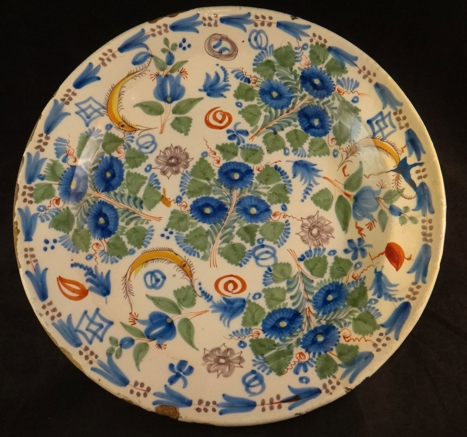 Scarce 18th c. Spanish Faience Delft Charger HP Floral (1 of 7)