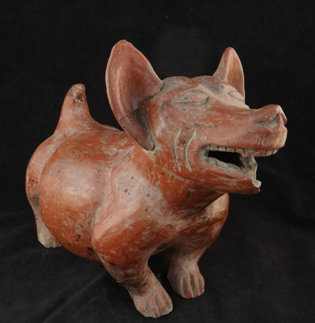 Lg. Ancient Pre-Columbian Colona Pottery Dog with Red Slip (1 of 10)