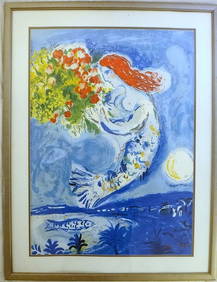 Lg Marc Chagall Signed Colored Lithograph “The Bay of Angels (1 of 5)