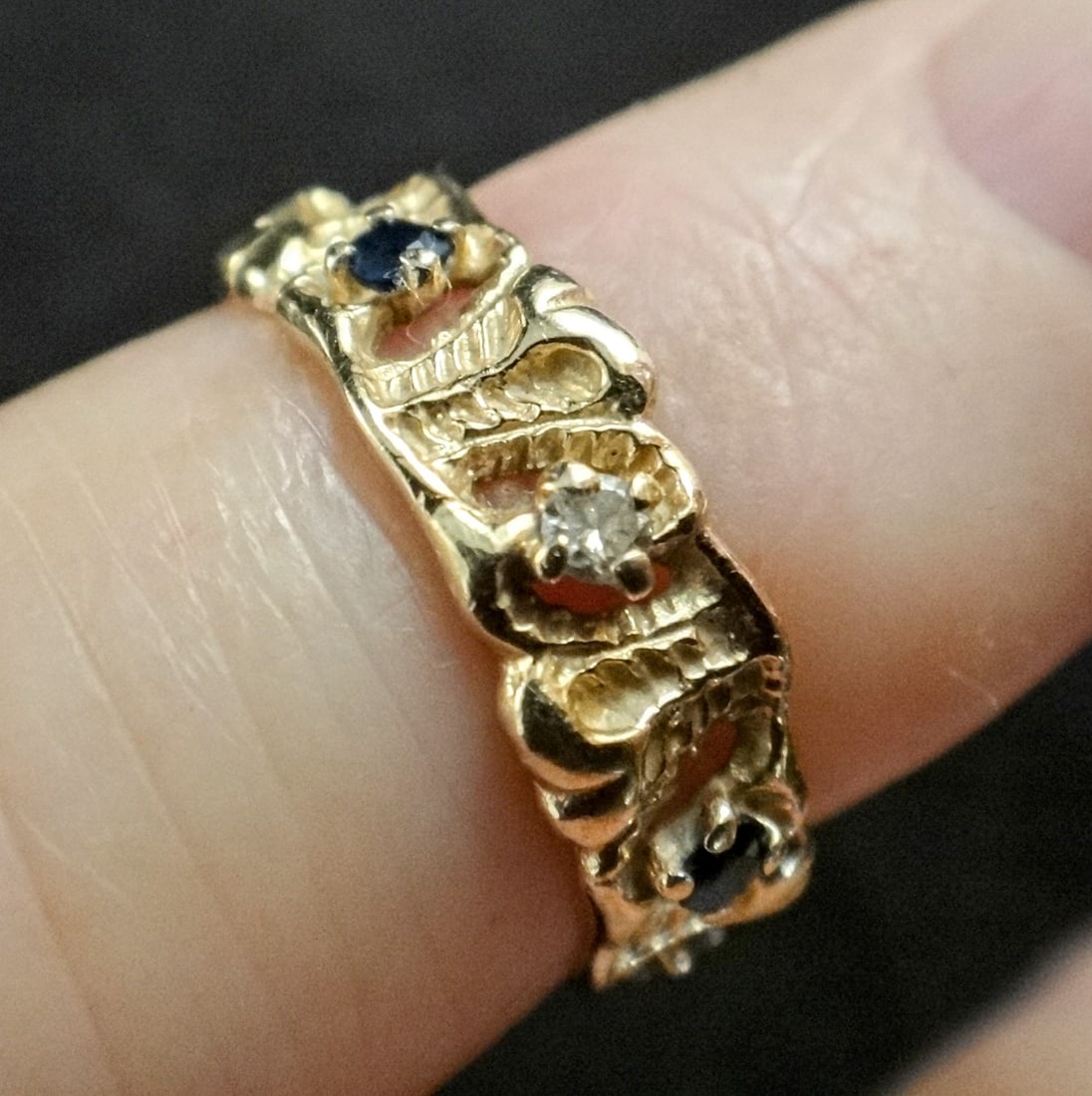 14k Gold Ring with 4 Diamonds & 4 Sapphires. Size 6 (1 of 4)