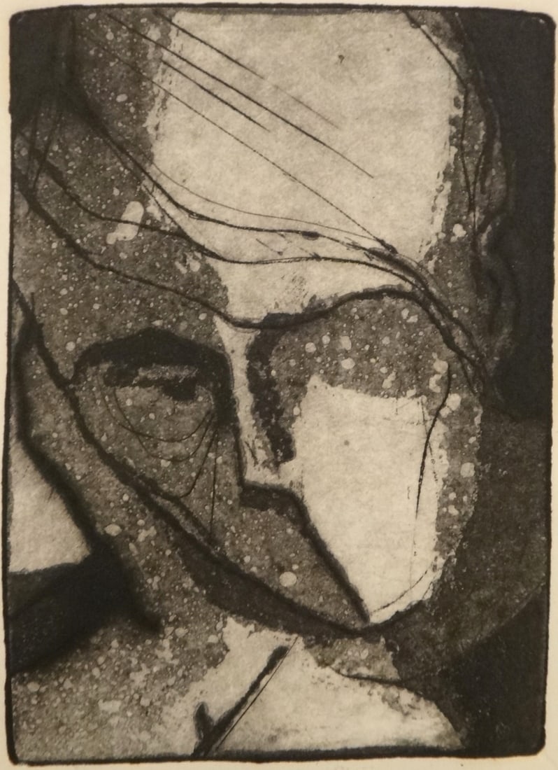 George Hugh De Groat B&W Etching of a Face “Contemplation: Original George Hugh De Groat (1917-1995) Black & White Etching of a Face – Titled: Contemplation. Circa 1960’s-80’s. Unsigned, unframed. Print size is 5 7/8” x 4 3/8”. Paper size is