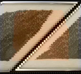 Ancient Pre-Columbian Chimu Textile Fragment w/Double Headed Serpents: Ancient Pre-Columbian Chimu Textile Fragment – rows of double headed serpents in medium brown & tan. Circa 1000-1450. Fragment measures 8 ¼” x 7 3/8”. Custom anodized silvered alu