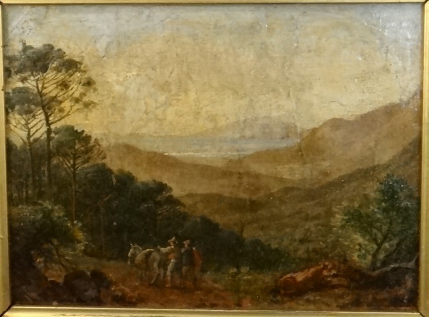 18th c. European Oil Painting of 2 Men on a trail (1 of 8)