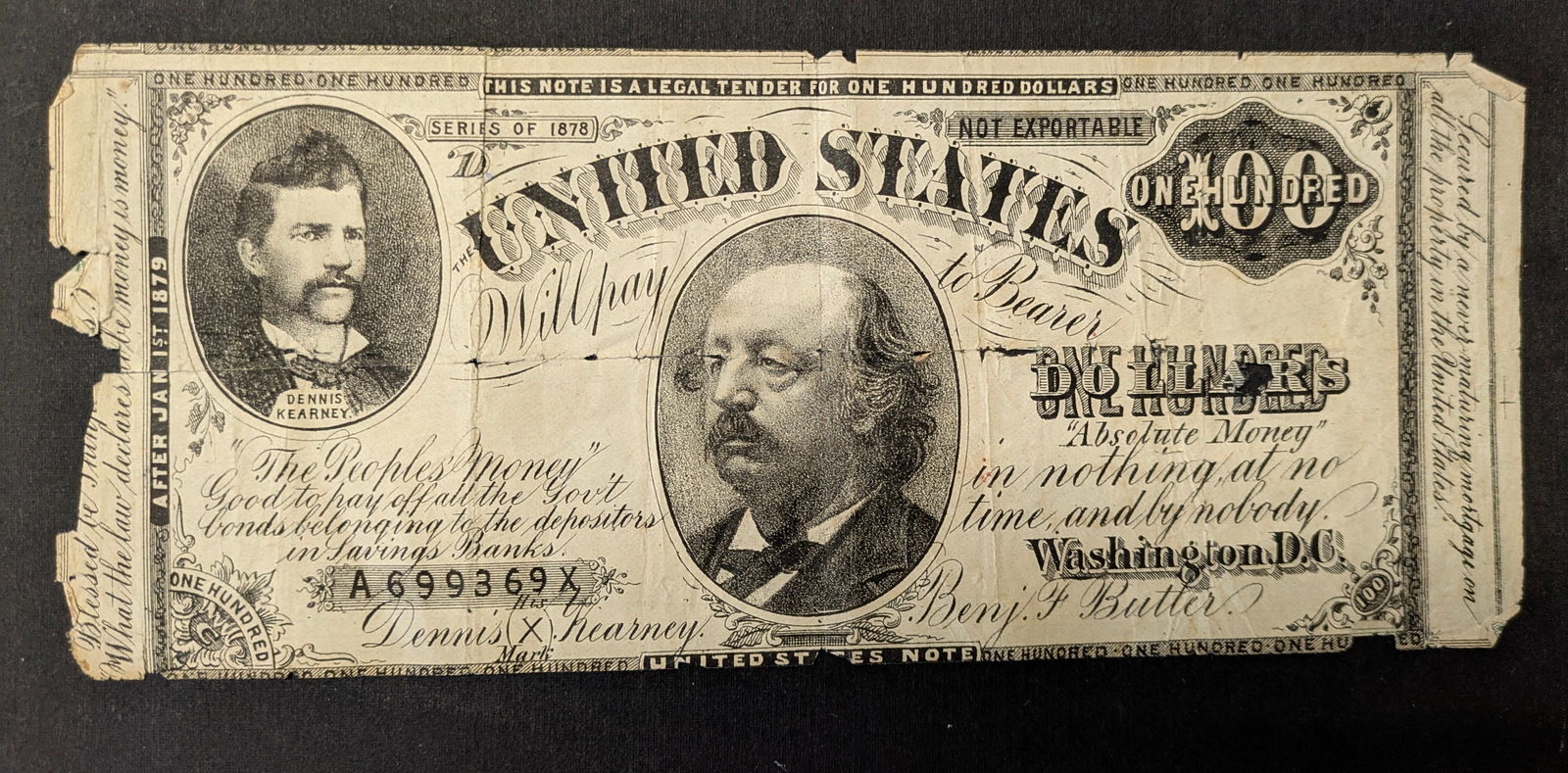 Rare fictitious 1878 $100 series US bill. (1 of 5)