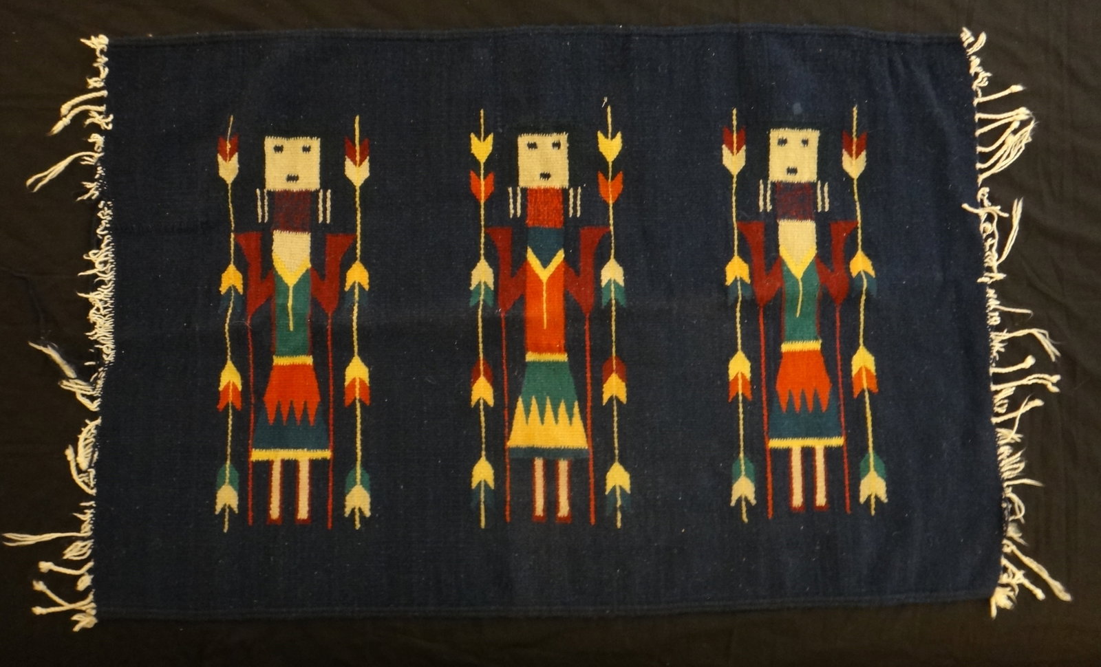 Old Navajo Yei Wool Blanket w/3 Dancers. (1 of 7)