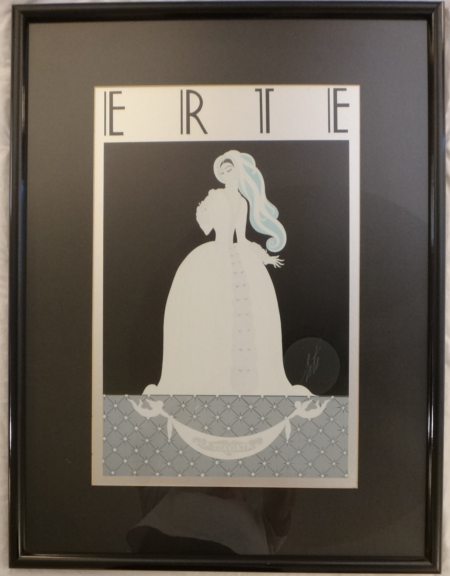 Erte La Traviata Signed Silver Edition Serigraph. Signed lower right.: Erte - La Traviata - Signed Silver Edition Serigraph, Signed lower right. Serigraph showing measures 29” x 19 ¼”. Black gloss frame with black cloth matte is 42”x 32”.