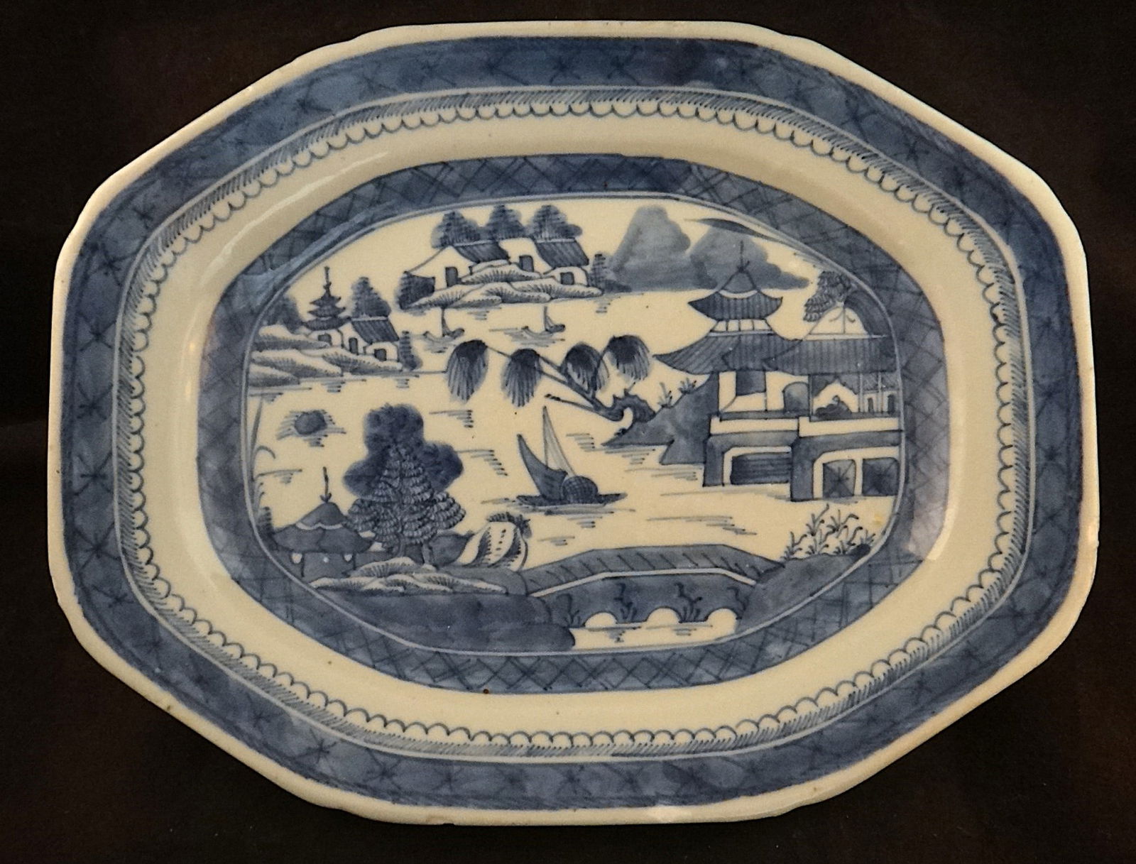 Antique Chinese Export B&W Porcelain Canton Platter (1 of 6)