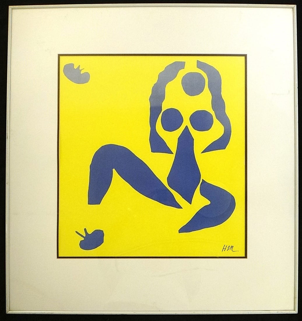 Henri Matisse 1958 Colored Stone Lithograph : Femme Blue: Henri Matisse (1869-1954) 1958 Colored Stone Lithograph : Femme Blue, Blue female nude. Published by Mourlot in Paris – 1958 for Verve. Signed in initials, lower right. Lithograph shown measures 21