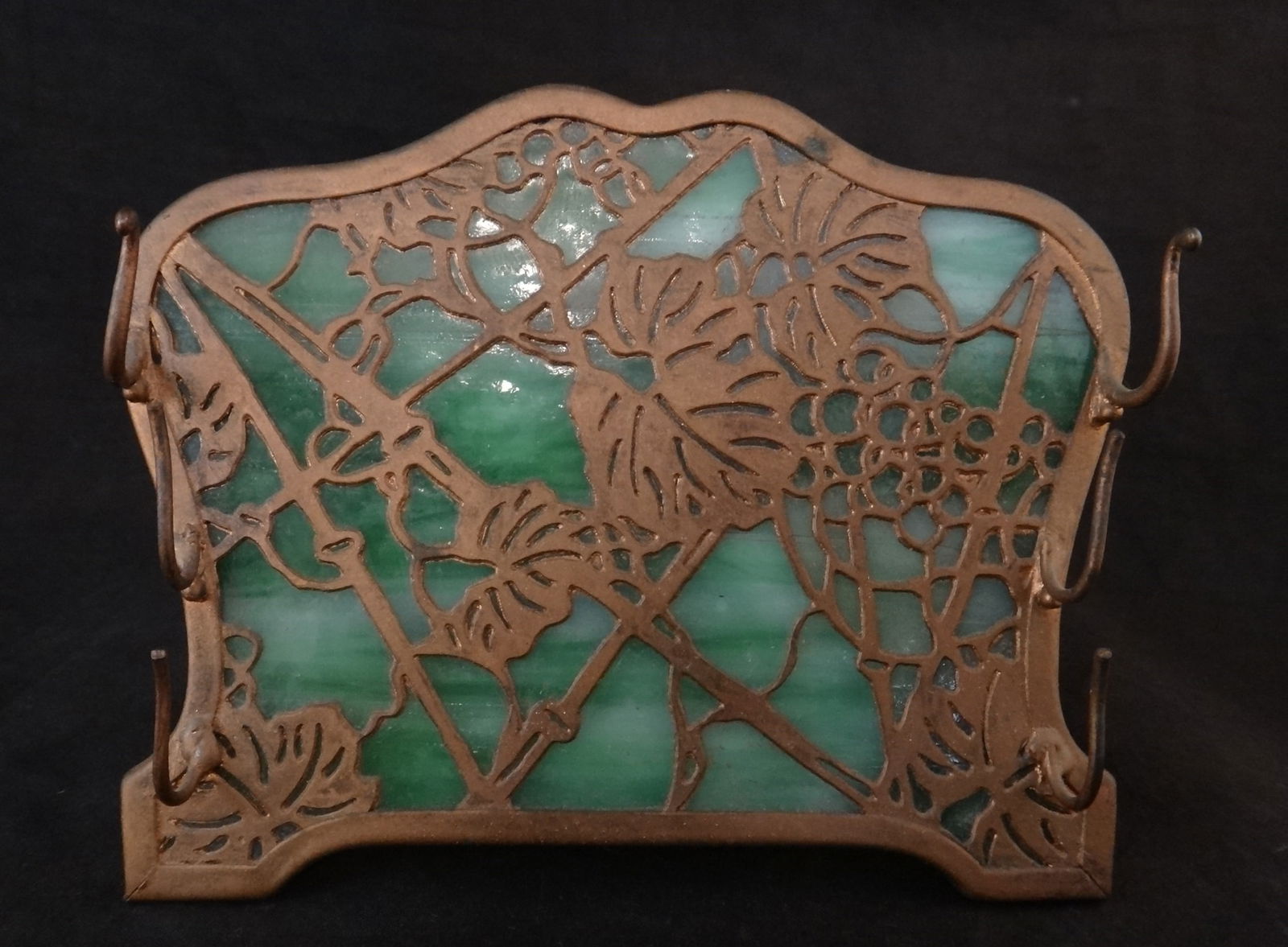 Tiffany Studios bronze grape leaf & vine, metal & glass pen holder. (1 of 7)