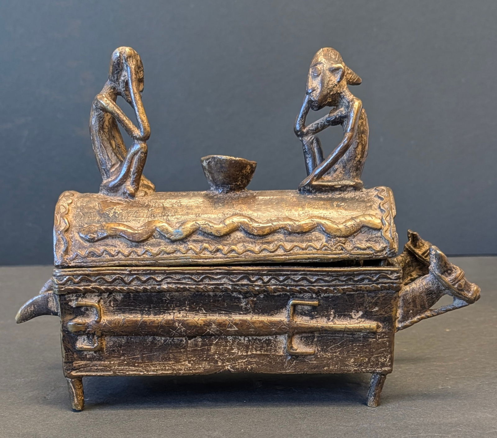 Rare Early African Dogon Cast Bronze - Aduno Koro - Box (1 of 7)