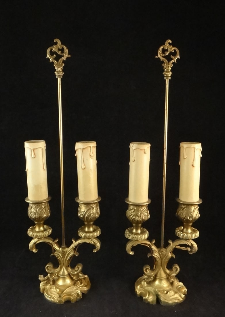 Pr. Antique French Louis XV Style Gilt Bronze 2 Light Candelabra (1 of 8)