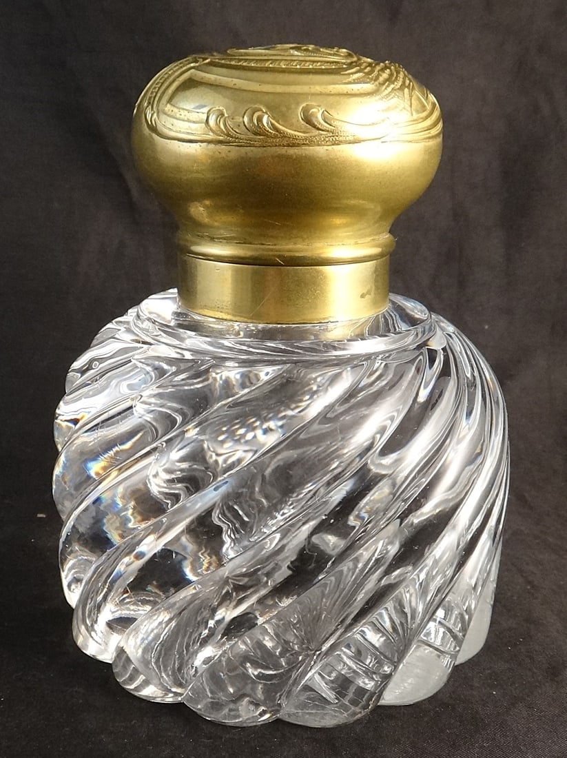Antique Baccarat Clear Crystal & Brass Inkwell (1 of 5)