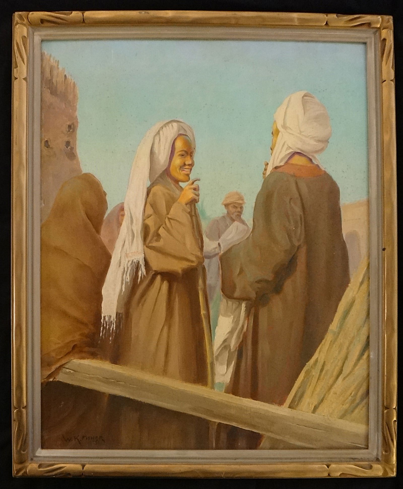 Julio Garcia Gutierrez Signed Oil on Masonite: Salt Market, Assuan, Egypt. (1 of 9)