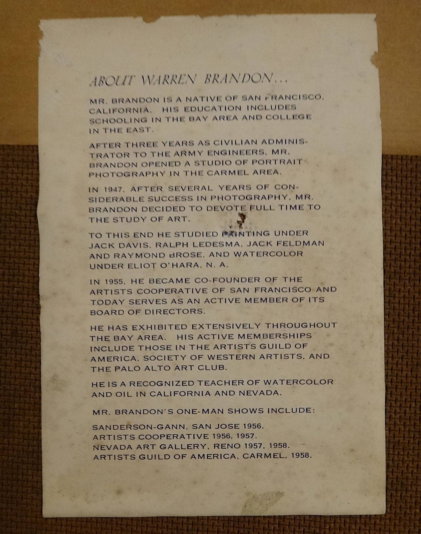 Warren Brandon Oil on Masonite: “The Play??. Signed & dated 1951 - 6