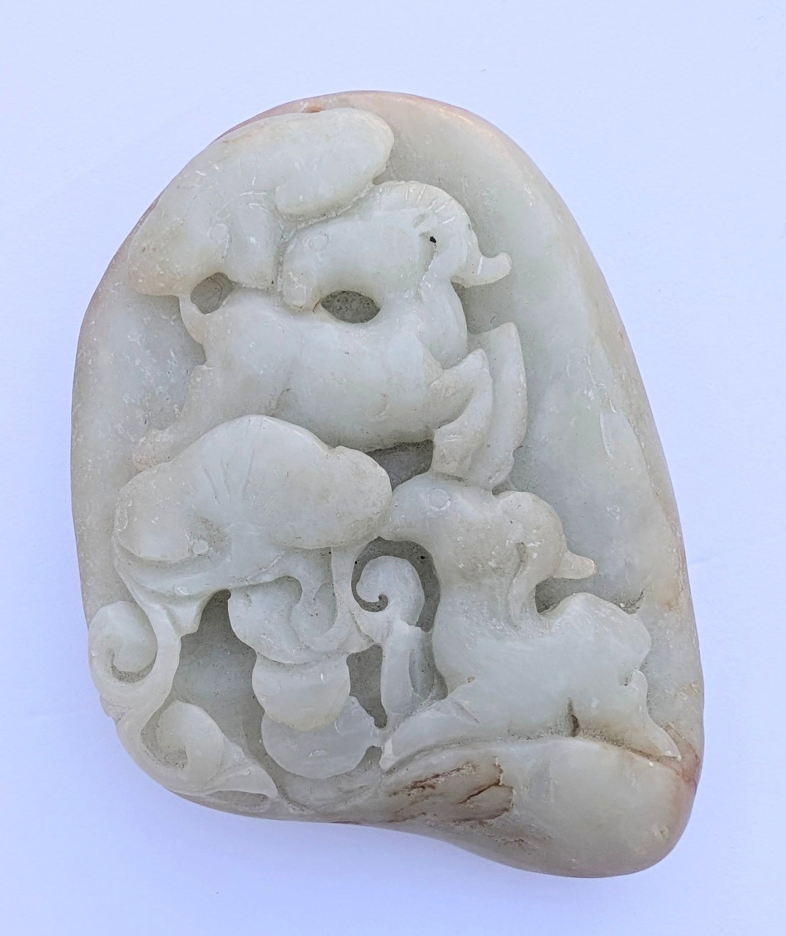 Antique Chinese Carved Jade Boulder Sculpture of 2 Rams (1 of 2)