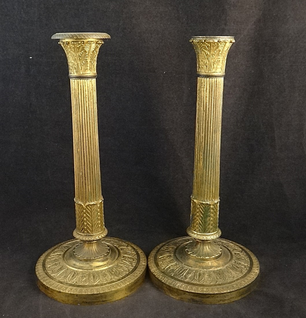 Pair of 200+ Year old French Empire Gilt Bronze Candlesticks (1 of 9)
