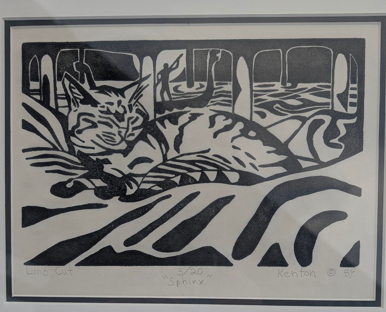 1984 Kenton Lino Cut Print of a Sleeping Cat (1 of 5)