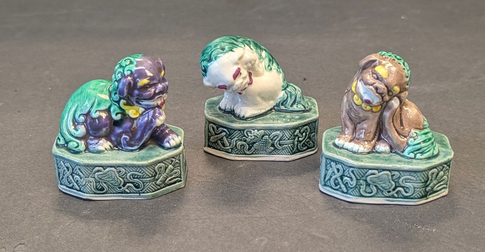 3 Antique Chinese Glazed Porcelain Foo Lions w/precious objects. (1 of 6)