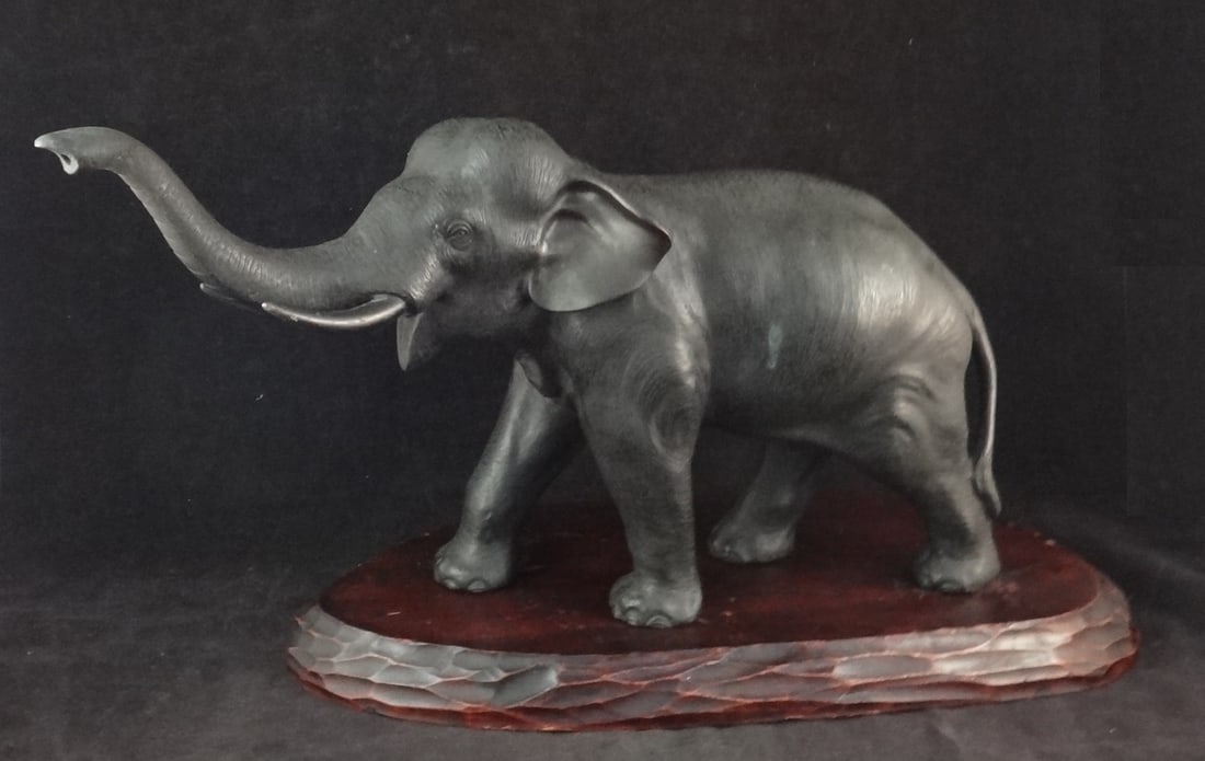 Antique Japan Bronze Elephant with Raised Trunk (good luck). (1 of 12)