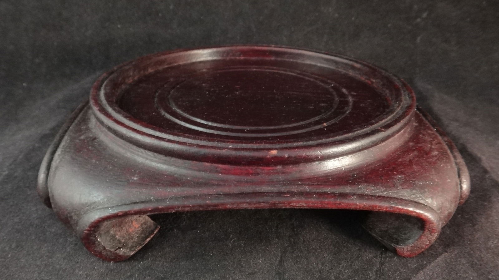 Antique Chinese Zitan Wood Stand on 4 Scroll Feet. 6?? dia. (1 of 4)