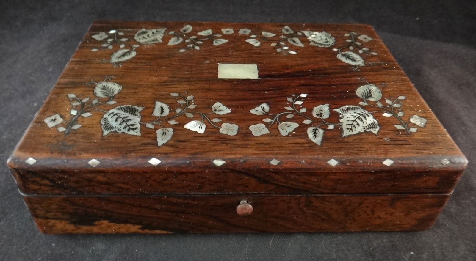 Antique English Victorian Rosewood Box w/Etched Inlaid Shells (1 of 8)