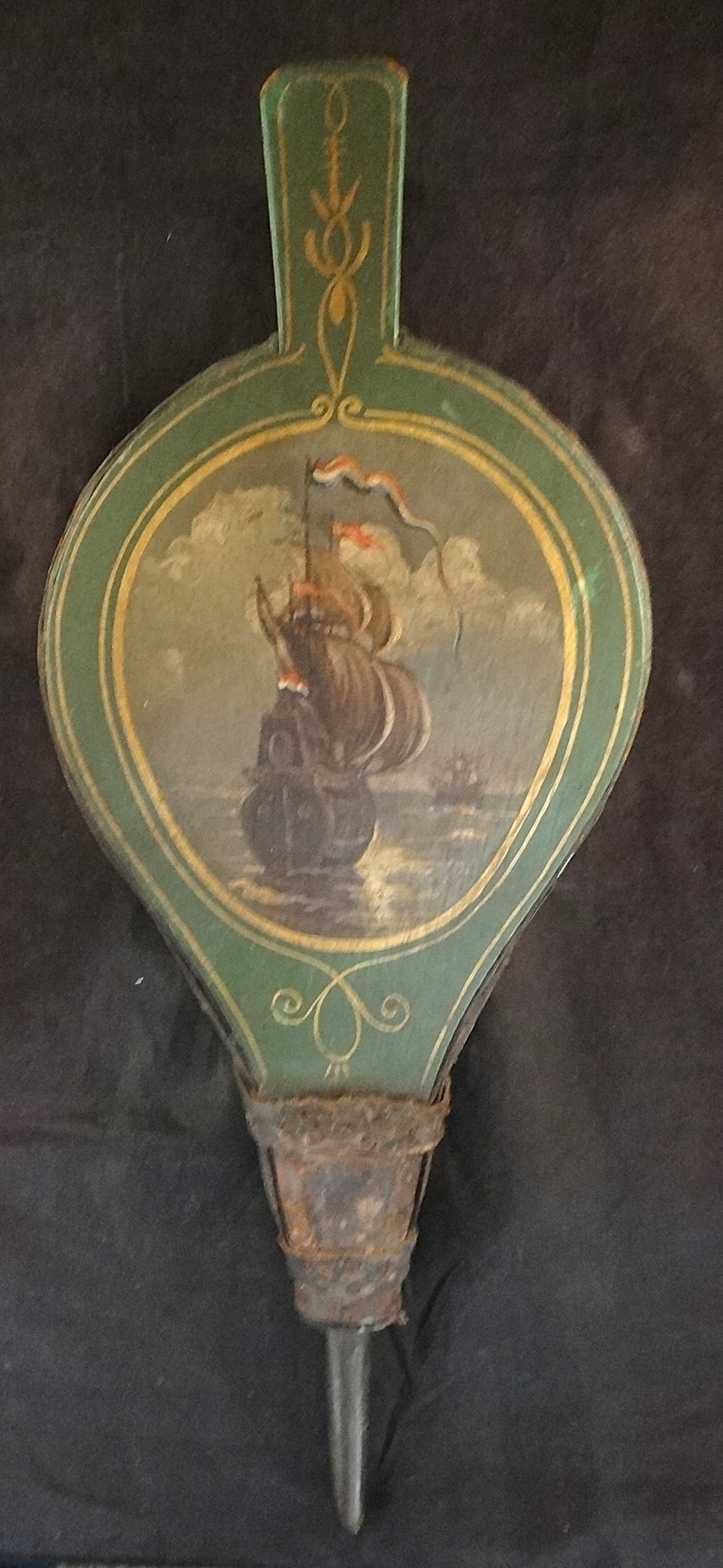 Antique Hand Painted Bellowsw/Tall wooden ships painted on one side. (1 of 9)