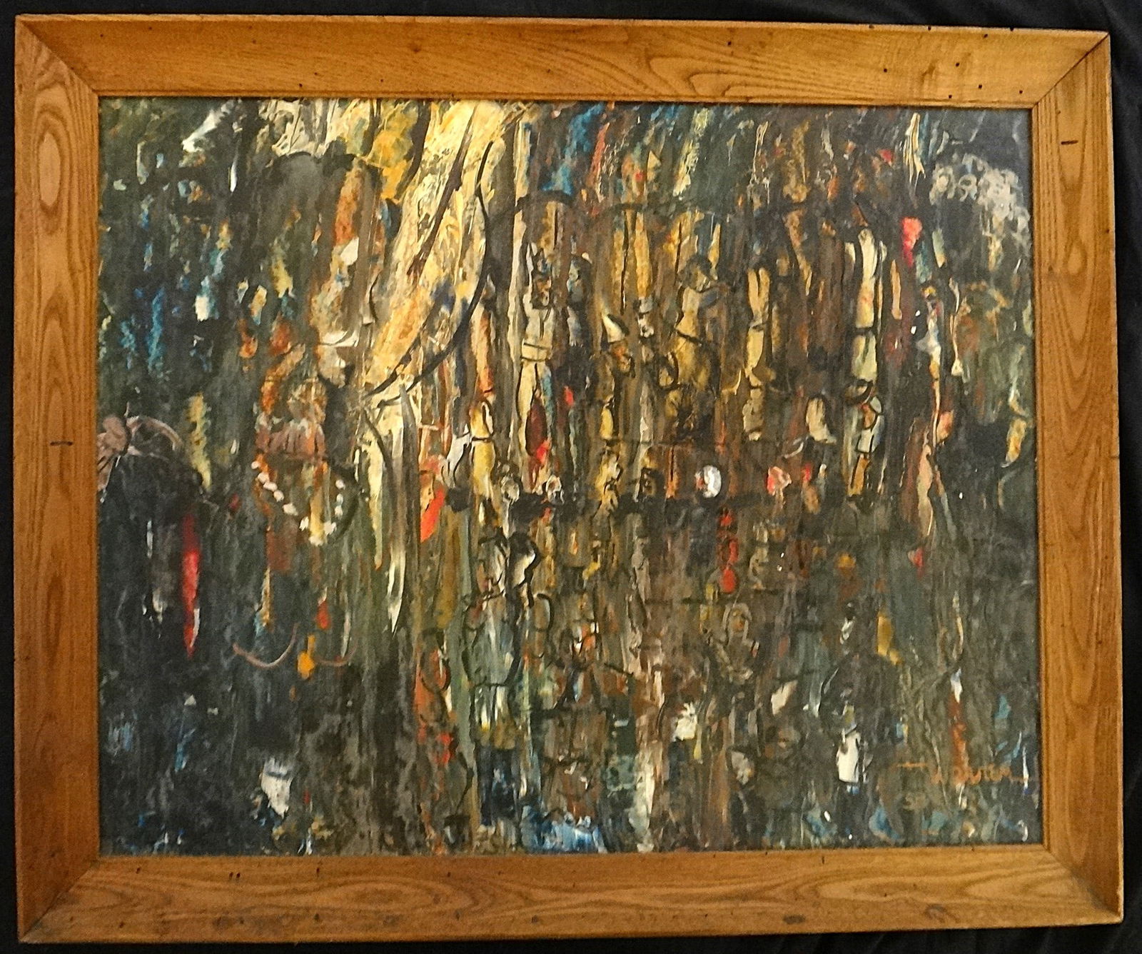 Warren Brandon Oil on Masonite: “The Play??. Signed & dated 1951: Warren Brandon (1916-1977) Oil on Masonite: “The Play”. Signed & dated ’51 (1951) in the painting. Signed & title also on back along with Bio paper. Painting shown measures 29 3/8” x 2