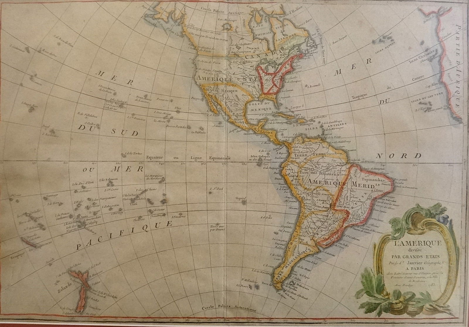 French 1783 Map of North & South America. HC- Jean Janvier, Paris. (1 of 6)