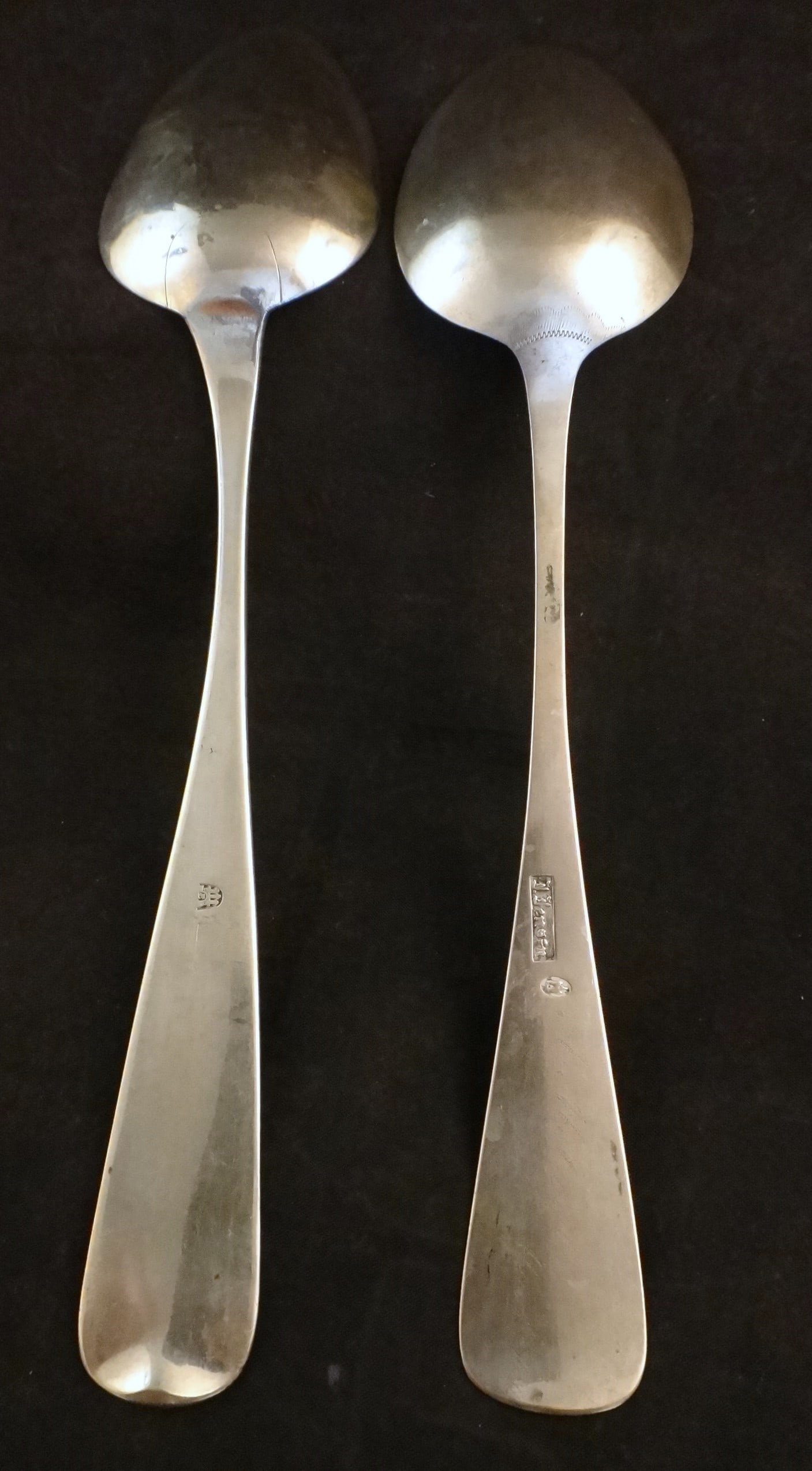 2 Antique Danish 830 Silver Serving Spoons. - 4