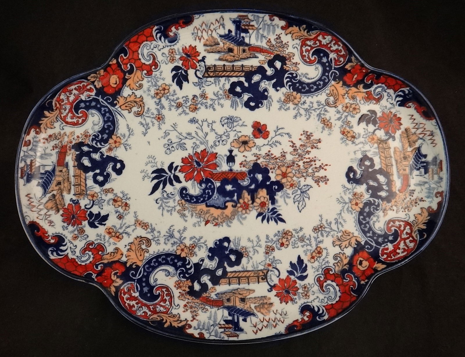 Antique English Ironstone China Tray in an Asian Pagoda Pattern. (1 of 7)